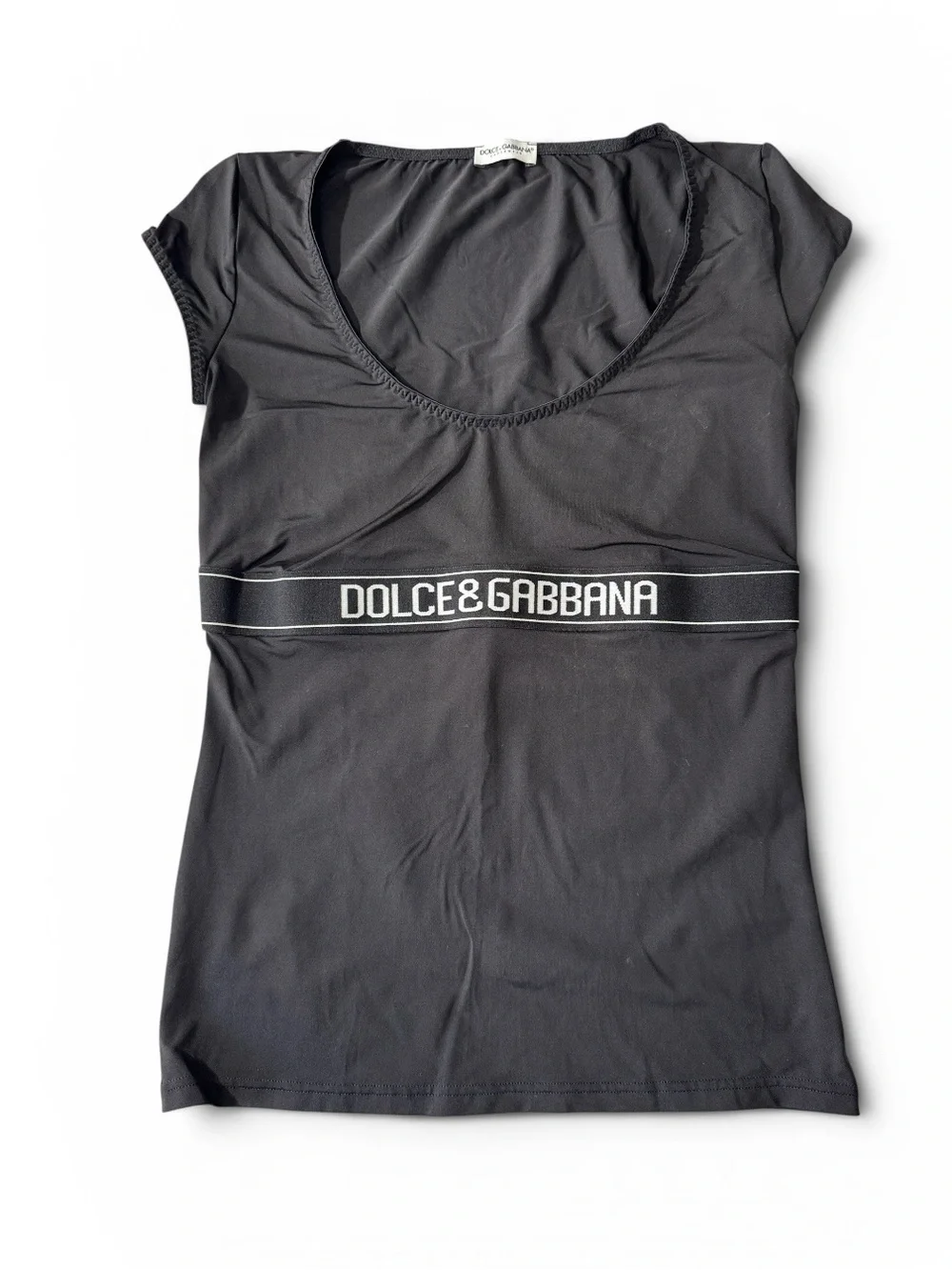 Dolce & Gabbana women’s S Small black Y2K nylon spell out top EUC